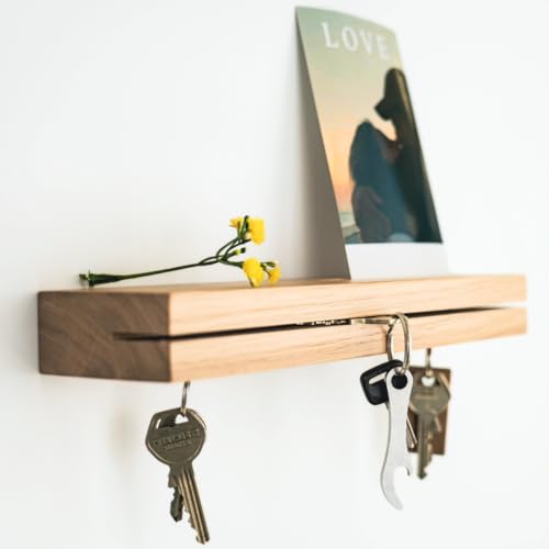 DECORAY Llavero de pared de madera roble magnético – Colgador de llaves y vacío para la entrada casa moderna de madera duradera roble – Objeto para llaves montaje en pared (roble)
