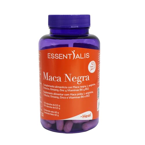 Essentialis Maca Negra-4000 mg de Maca andina concentrada por cápsula, tribulus, ginseng, arginina, B6, B12 y zinc-Potencia, Vitalidad, Vigor y Energía-Hombre y mujer- 120 cápsulas veganas-4 meses
