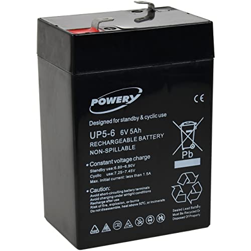 Powery Batería de Gel para Sistemas solares Alumbrado de Emergencia Alarmas 6V 5Ah (Reemplaza también 4Ah 4,5Ah)